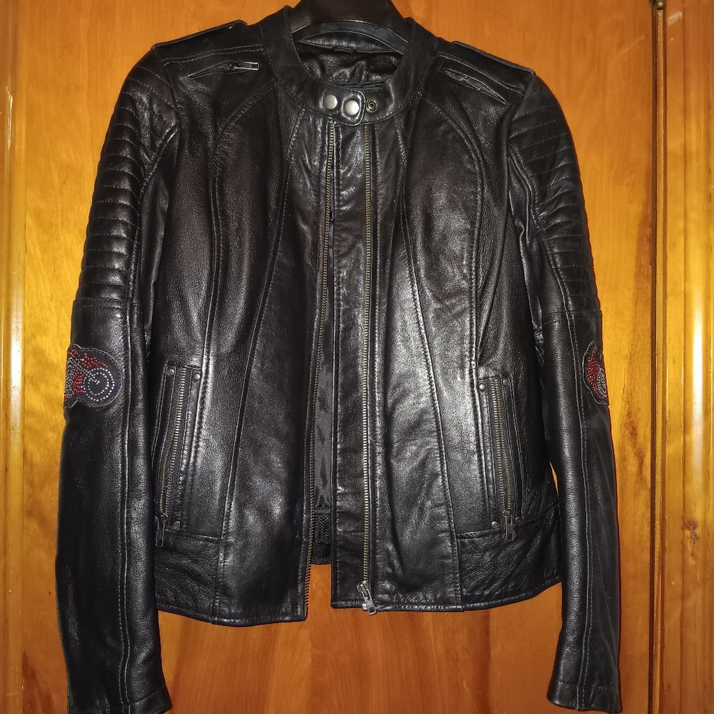 Custom Biker Women's Black Leather Jacket